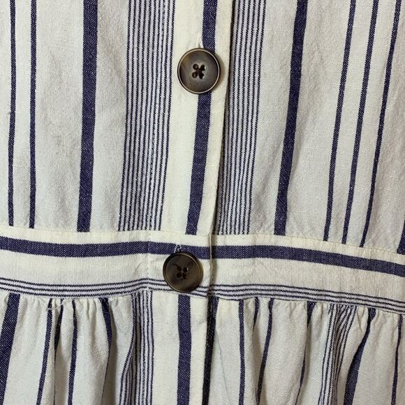 Loft Plus White and Blue Striped V-Neck Button Front SS Midi Shirt Dress Size 16 - Picture 7 of 15